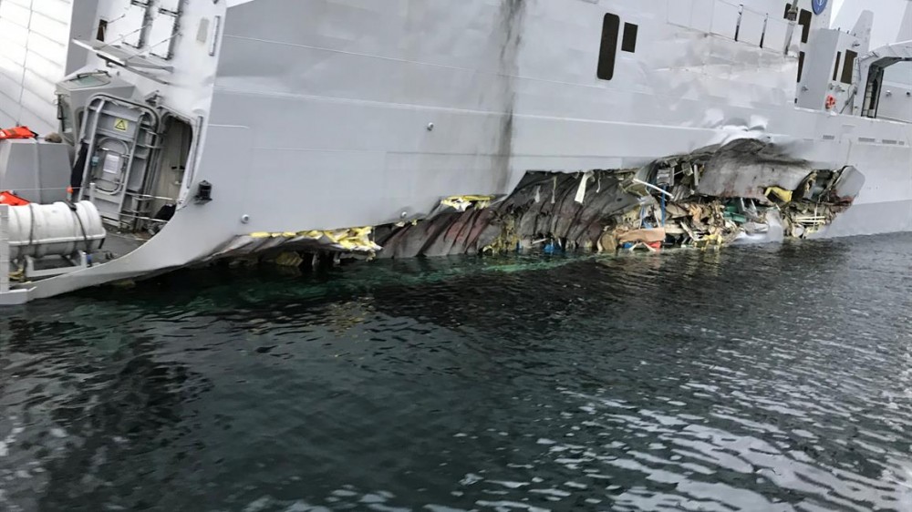 KNM Helge Ingstad frigate hull damage